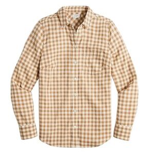NEW J. Crew Flannel Shirt Gingham Plaid Camel & Ivory Classic Cut Size XS